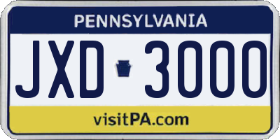 PA license plate JXD3000