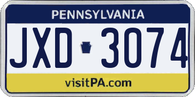 PA license plate JXD3074