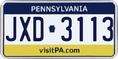 PA license plate JXD3113