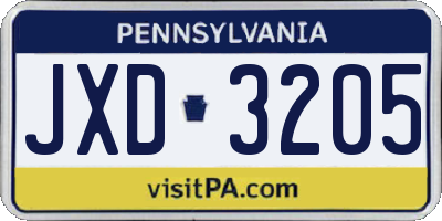 PA license plate JXD3205