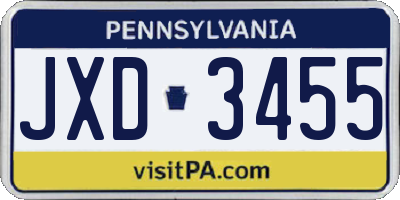 PA license plate JXD3455