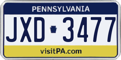 PA license plate JXD3477