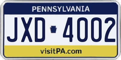 PA license plate JXD4002