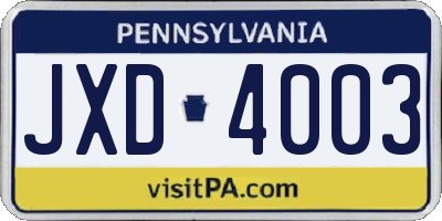 PA license plate JXD4003