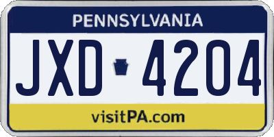 PA license plate JXD4204