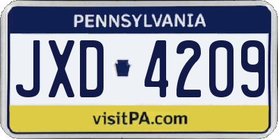 PA license plate JXD4209