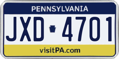 PA license plate JXD4701