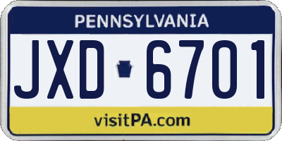 PA license plate JXD6701