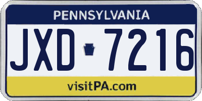 PA license plate JXD7216