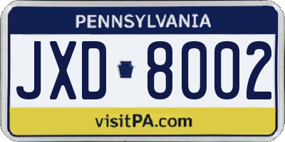 PA license plate JXD8002