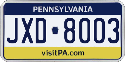 PA license plate JXD8003