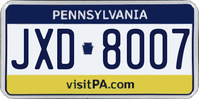 PA license plate JXD8007