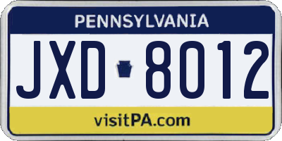 PA license plate JXD8012