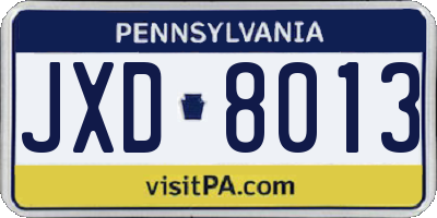 PA license plate JXD8013