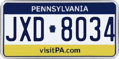 PA license plate JXD8034