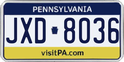 PA license plate JXD8036