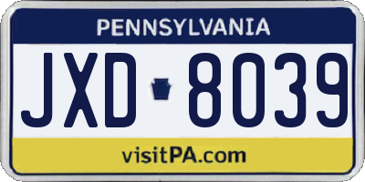 PA license plate JXD8039