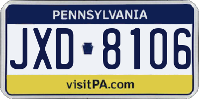 PA license plate JXD8106