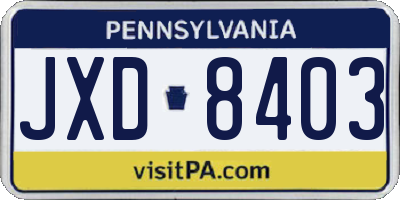 PA license plate JXD8403