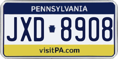 PA license plate JXD8908