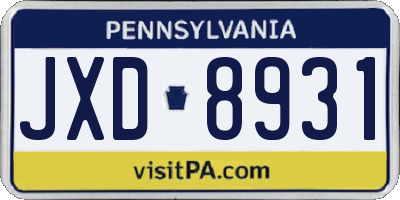 PA license plate JXD8931