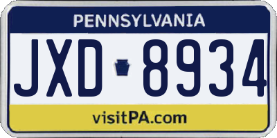 PA license plate JXD8934