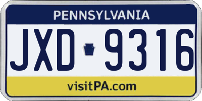 PA license plate JXD9316