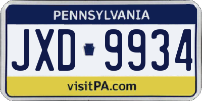 PA license plate JXD9934