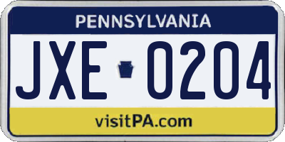 PA license plate JXE0204
