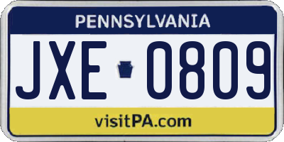 PA license plate JXE0809