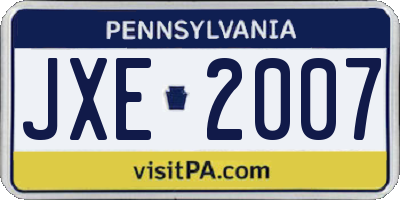 PA license plate JXE2007