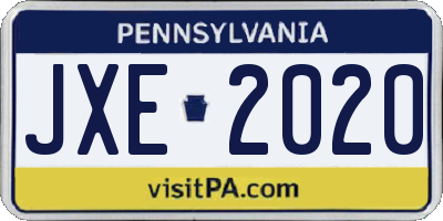 PA license plate JXE2020