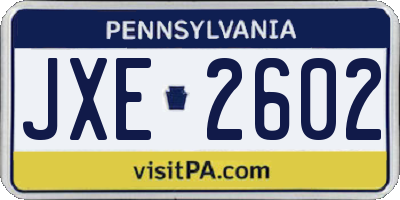 PA license plate JXE2602