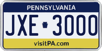 PA license plate JXE3000