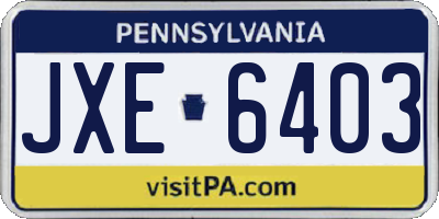 PA license plate JXE6403