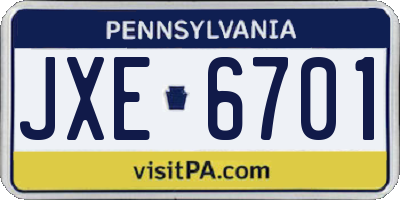 PA license plate JXE6701