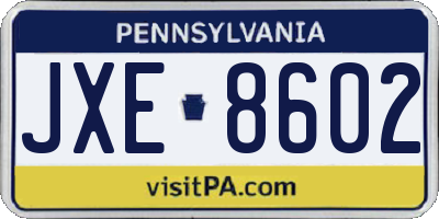 PA license plate JXE8602