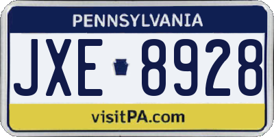 PA license plate JXE8928