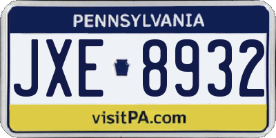 PA license plate JXE8932