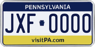 PA license plate JXF0000