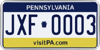 PA license plate JXF0003