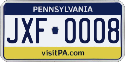 PA license plate JXF0008