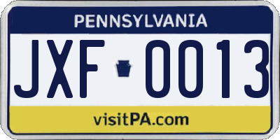 PA license plate JXF0013