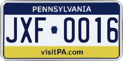 PA license plate JXF0016