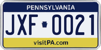 PA license plate JXF0021
