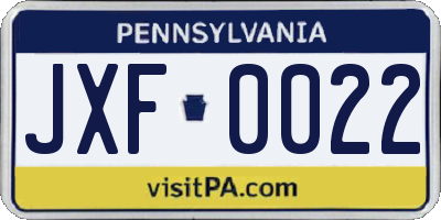 PA license plate JXF0022