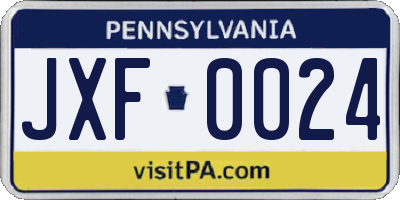 PA license plate JXF0024