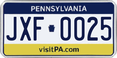 PA license plate JXF0025