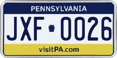 PA license plate JXF0026