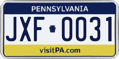PA license plate JXF0031